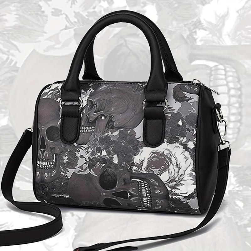 Gothic Style Boston Handbag Halloween Skull Crossbody Bag