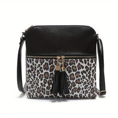 Leopard Print Crossbody Bag with Tassel - Women's Shoulder & Handbag