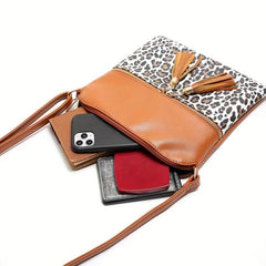 Leopard Print Crossbody Bag with Tassel - Women's Shoulder & Handbag