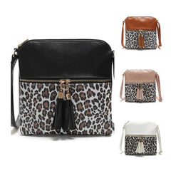 Leopard Print Crossbody Bag with Tassel - Women's Shoulder & Handbag