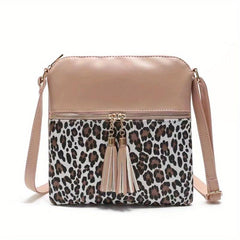 Leopard Print Crossbody Bag with Tassel - Women's Shoulder & Handbag