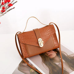 Crocodile Embossed Mini Shoulder Bag Turn Lock Flap PU Leather Crossbody Bag