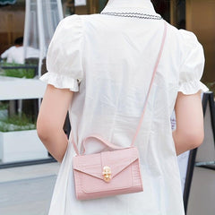 Crocodile Embossed Mini Shoulder Bag Turn Lock Flap PU Leather Crossbody Bag