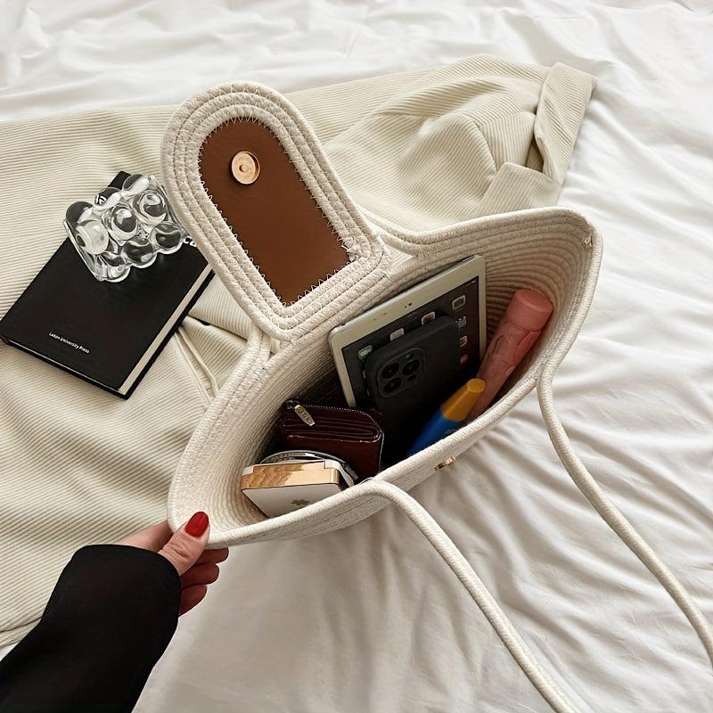 Straw Woven Tote Bag Large Capacity Rattan Bag Women's Summer Beach Shoulder Bag