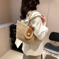 Straw Woven Tote Bag Large Capacity Rattan Bag Women's Summer Beach Shoulder Bag