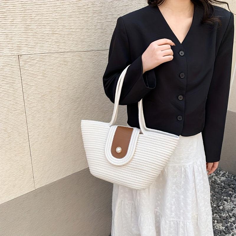 Straw Woven Tote Bag Large Capacity Rattan Bag Women's Summer Beach Shoulder Bag