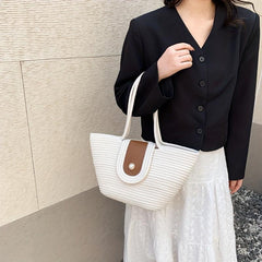 Straw Woven Tote Bag Large Capacity Rattan Bag Women's Summer Beach Shoulder Bag
