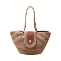 Straw Woven Tote Bag Large Capacity Rattan Bag Women's Summer Beach Shoulder Bag