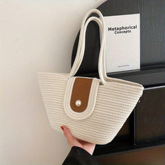 Straw Woven Tote Bag Large Capacity Rattan Bag Women's Summer Beach Shoulder Bag