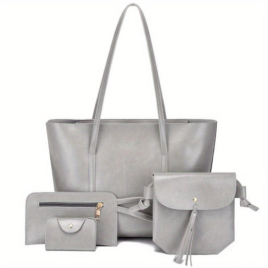 Vintage Large Capacity Tote Bag Retro PU Shoulder Satchel Women's Handbag Set