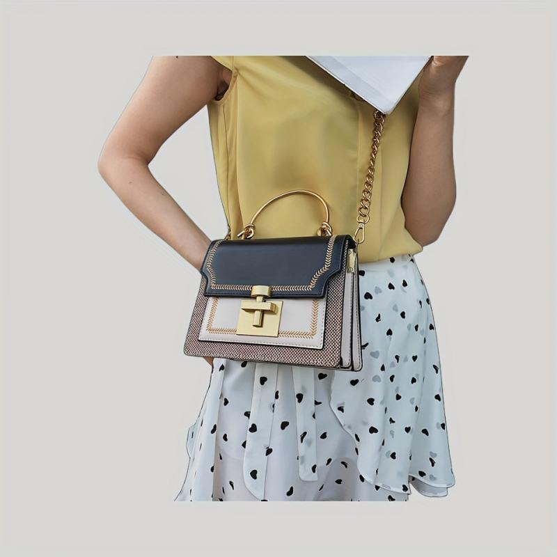 Stitching Detail Crossbody Bag Square Purse Chain Shoulder Bag