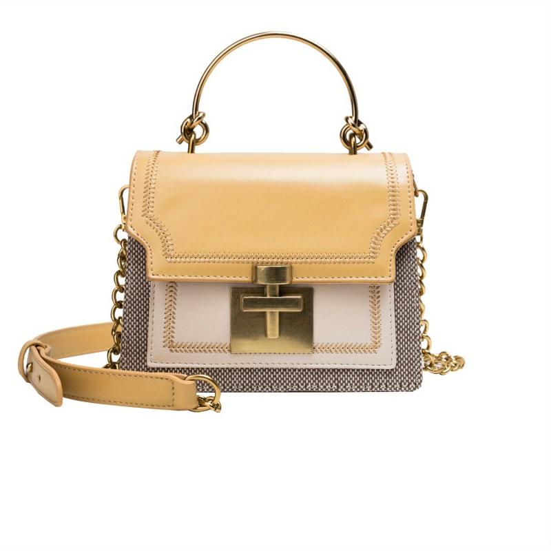 Stitching Detail Crossbody Bag Square Purse Chain Shoulder Bag