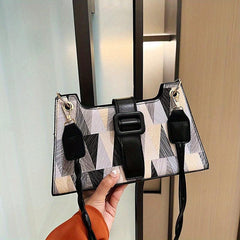 Geometric Pattern Zipper Shoulder Bag PU Leather Square Bag