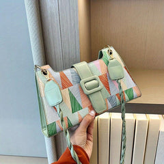 Geometric Pattern Zipper Shoulder Bag PU Leather Square Bag