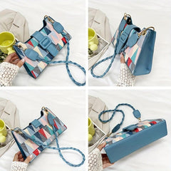 Geometric Pattern Zipper Shoulder Bag PU Leather Square Bag