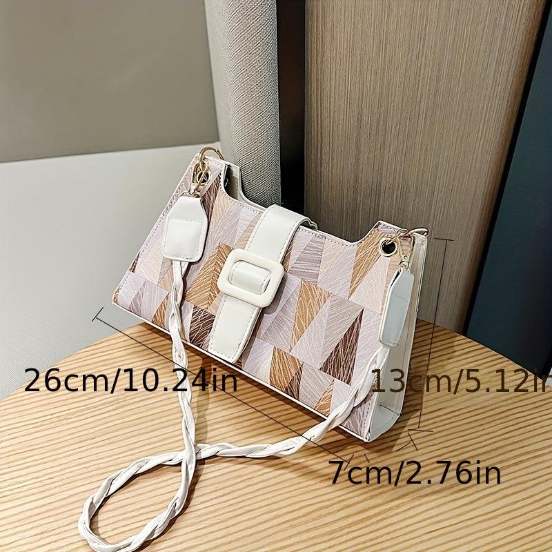 Geometric Pattern Zipper Shoulder Bag PU Leather Square Bag