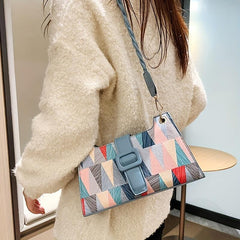 Geometric Pattern Zipper Shoulder Bag PU Leather Square Bag