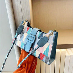 Geometric Pattern Zipper Shoulder Bag PU Leather Square Bag