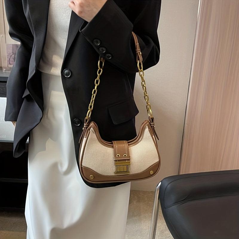 Vintage Style Chain Strap Shoulder Bag Zipper Versatile Underarm Bag