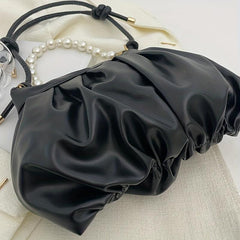 Pleated Cloud Pearl Chain Crossbody Bag