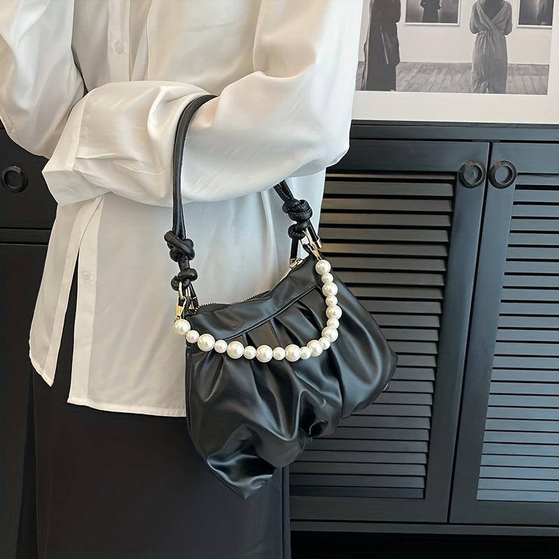 Pleated Cloud Pearl Chain Crossbody Bag