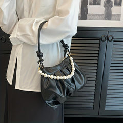 Pleated Cloud Pearl Chain Crossbody Bag