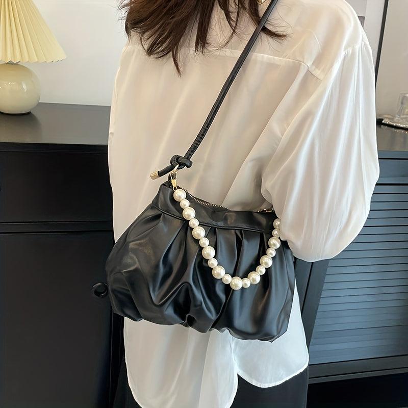 Pleated Cloud Pearl Chain Crossbody Bag