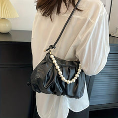 Pleated Cloud Pearl Chain Crossbody Bag