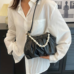 Pleated Cloud Pearl Chain Crossbody Bag