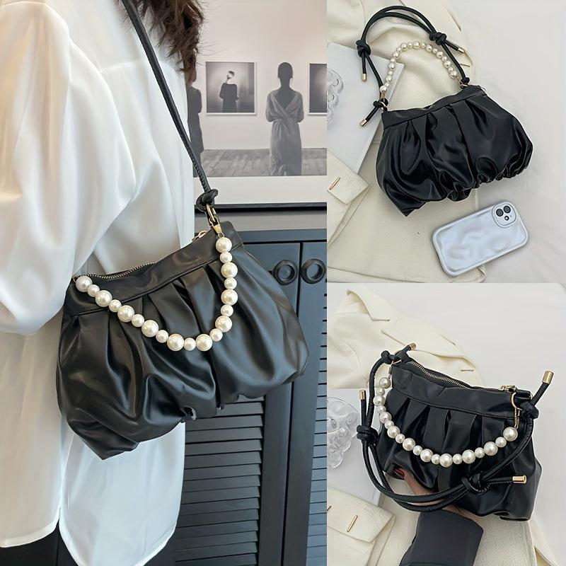 Pleated Cloud Pearl Chain Crossbody Bag