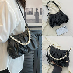 Pleated Cloud Pearl Chain Crossbody Bag