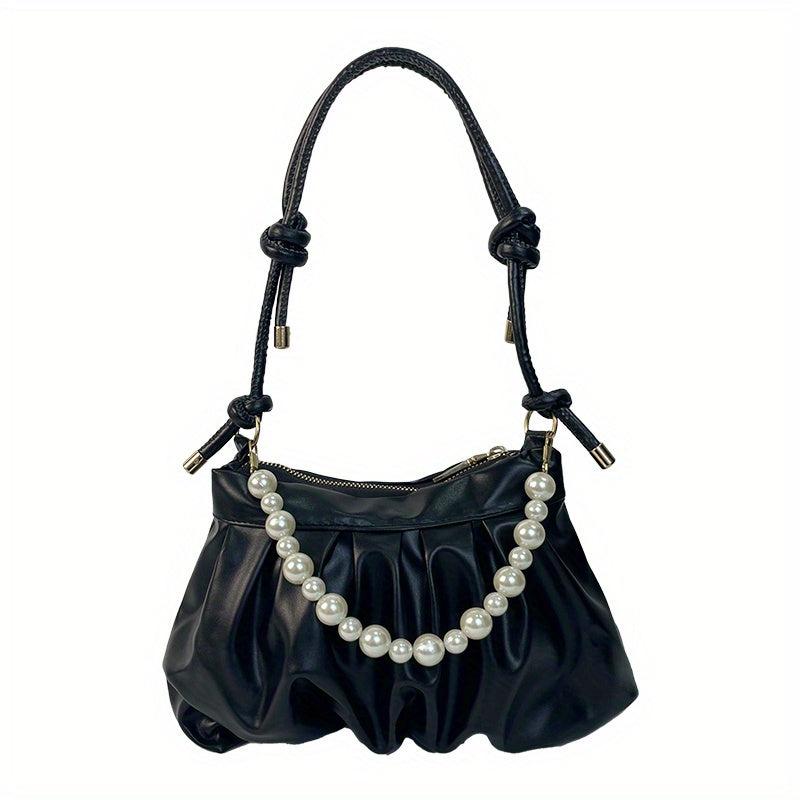 Pleated Cloud Pearl Chain Crossbody Bag