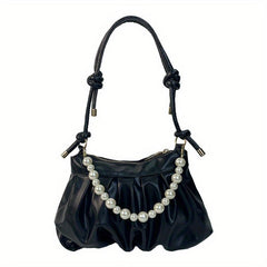 Pleated Cloud Pearl Chain Crossbody Bag