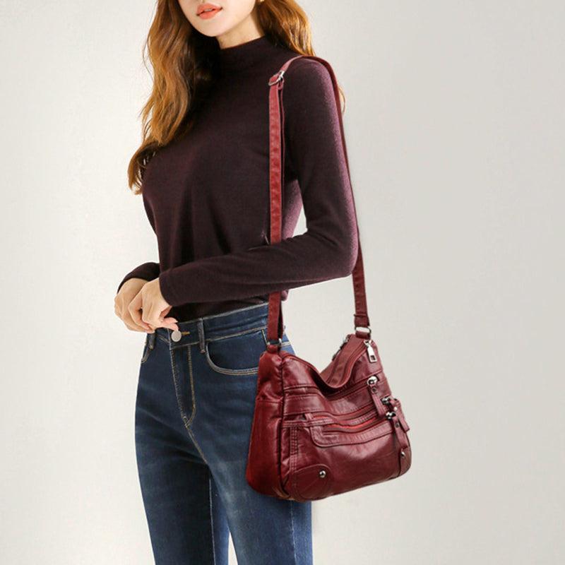 Women's Zipper Shoulder Bag Solid Faux Leather Crossbody