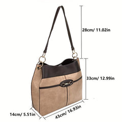 Large Capacity PU Leather Tote Bag Textured Shoulder Bag