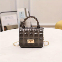 Gingham Embossed PVC Shoulder Bag Metal Chain Crossbody Handbag