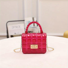 Gingham Embossed PVC Shoulder Bag Metal Chain Crossbody Handbag