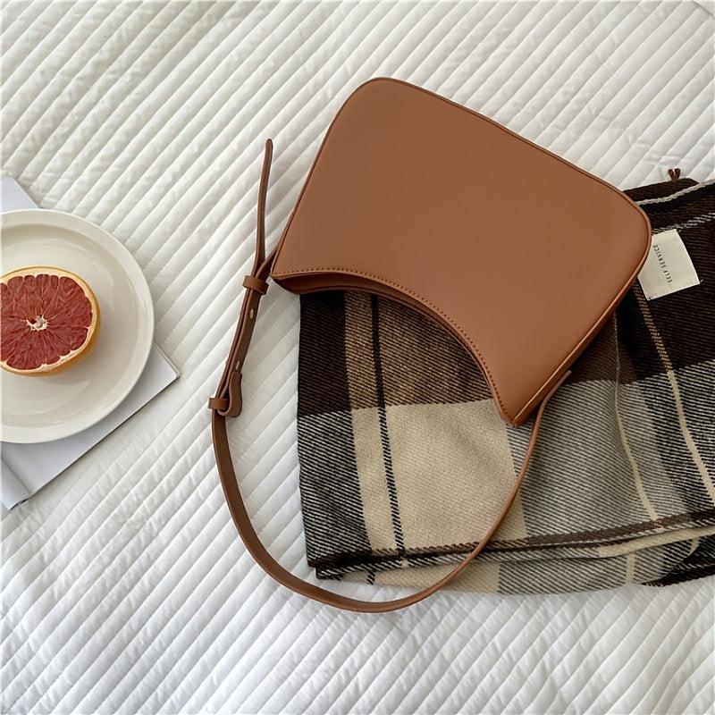 Minimalist Baguette Bag Solid PU Leather Handbag