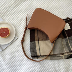 Minimalist Baguette Bag Solid PU Leather Handbag