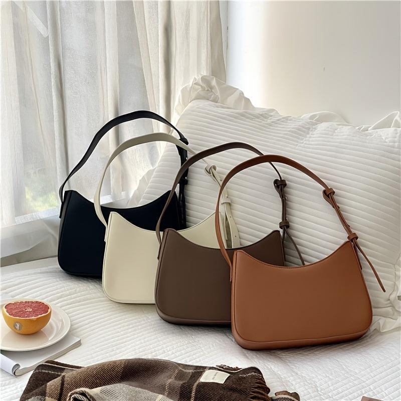 Minimalist Baguette Bag Solid PU Leather Handbag