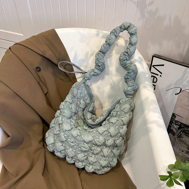 Ruched Crossbody Bag Puffer Quilted Shoulder Bag Hobo Purse