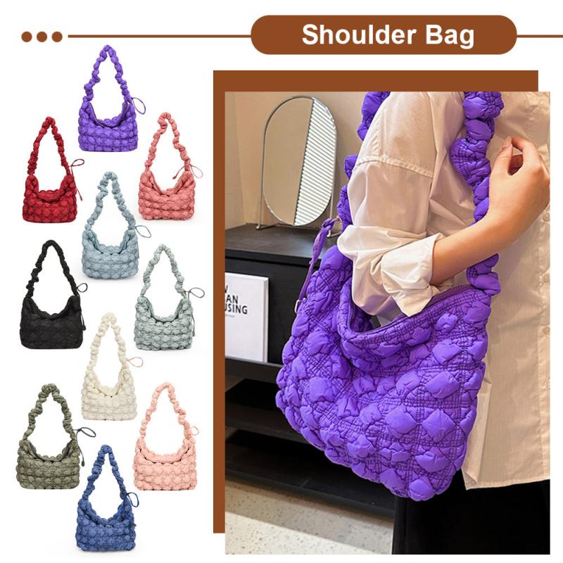 Ruched Crossbody Bag Puffer Quilted Shoulder Bag Hobo Purse