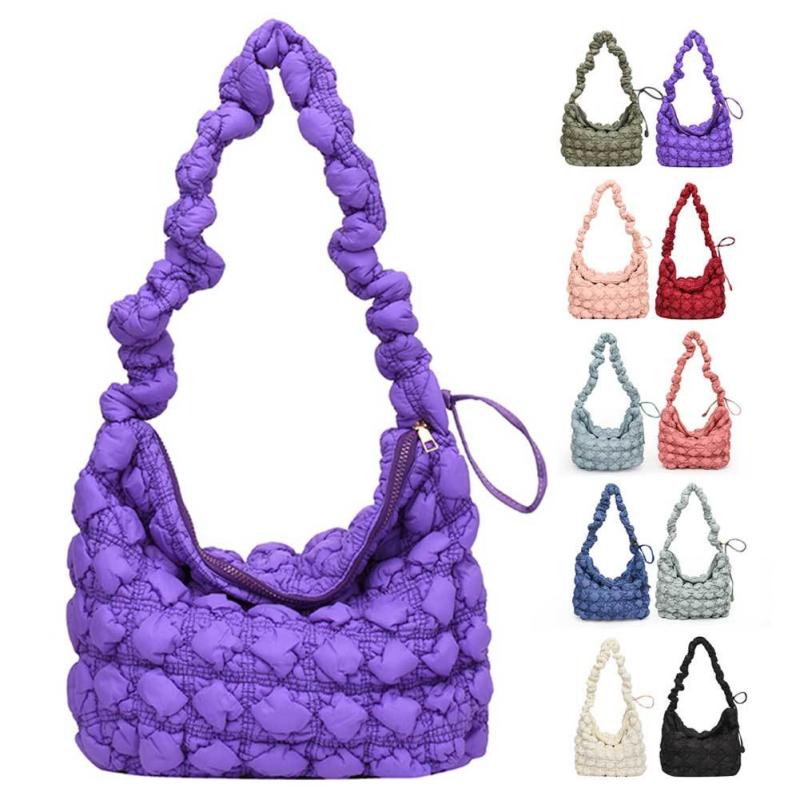 Ruched Crossbody Bag Puffer Quilted Shoulder Bag Hobo Purse