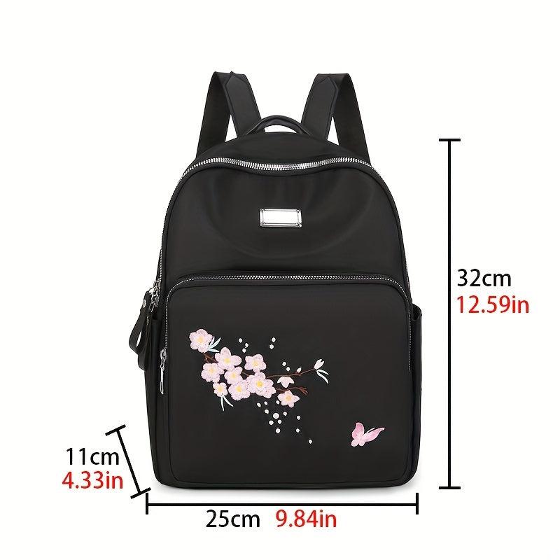 Flower Embroidery Backpack Women's Versatile Travel Storage Bag