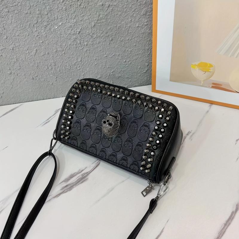 Gothic Skull & Rivets Shoulder Bag Halloween Crossbody Purse