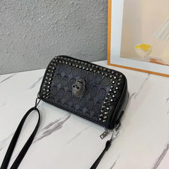 Gothic Skull & Rivets Shoulder Bag Halloween Crossbody Purse