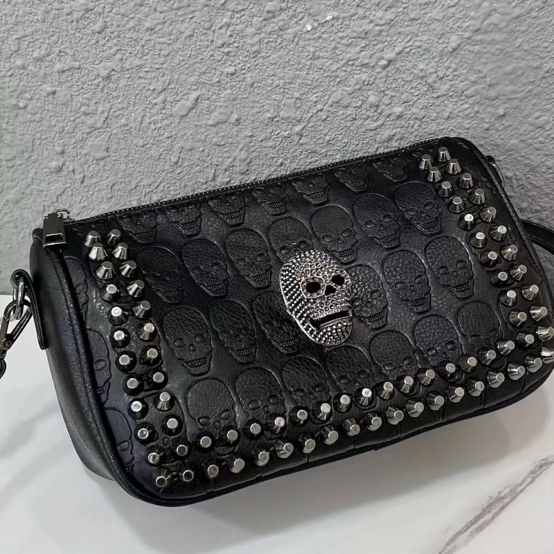 Gothic Skull & Rivets Shoulder Bag Halloween Crossbody Purse