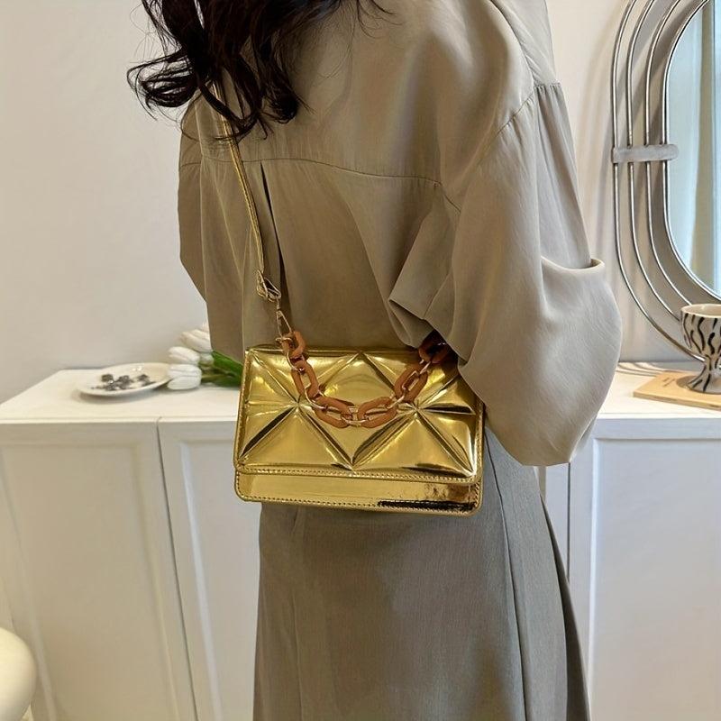Waterproof PU Leather Shoulder Bag Square Purse with Detachable Strap