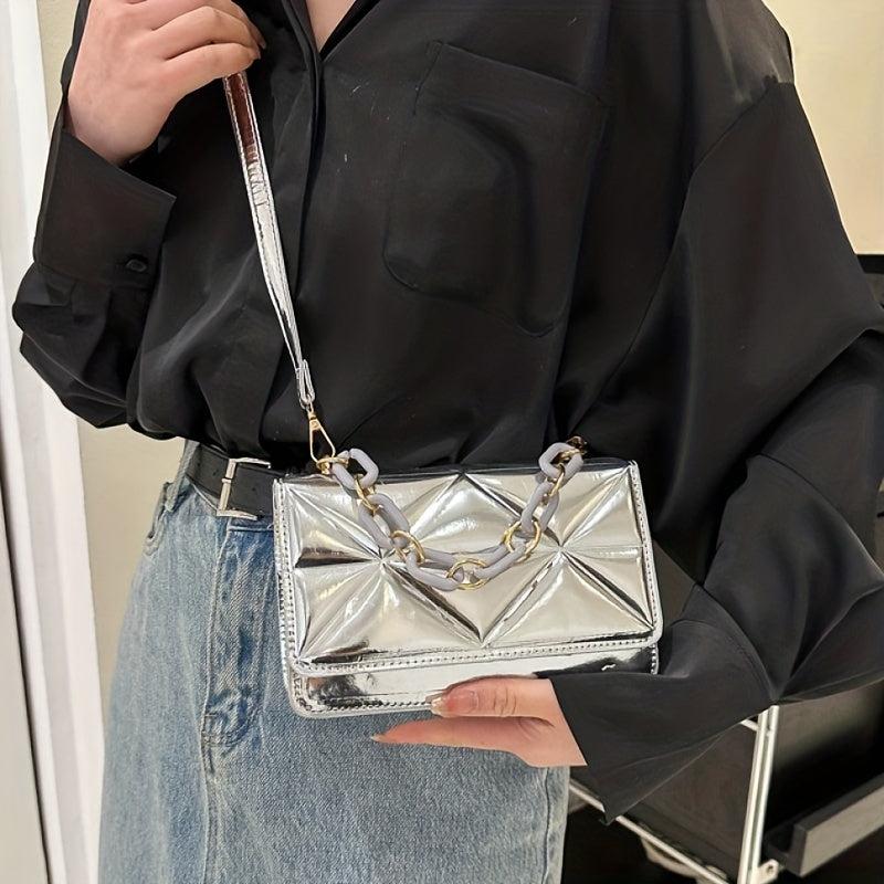 Waterproof PU Leather Shoulder Bag Square Purse with Detachable Strap