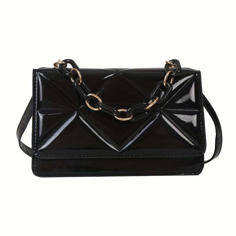 Waterproof PU Leather Shoulder Bag Square Purse with Detachable Strap